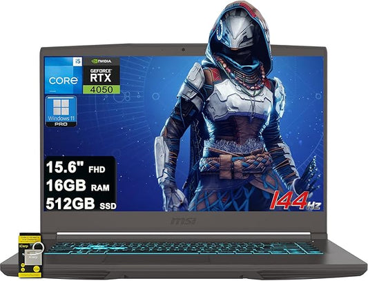msi Thin 15 Gaming Laptop 15.6" FHD IPS 144Hz Intel 8-core i5-13420H (> i7-12650H) 16GB RAM 512GB SSD GeForce RTX 4050 USB-C Backlit Wi-Fi6E Win11Pro ICP Hub