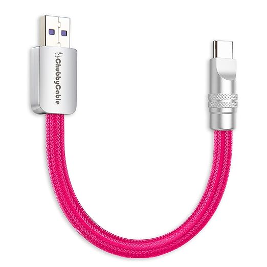 chubbycable Cute Chubby 120W Short USB C Cable Power Bank Fast Charging Cable Nylon Braided Charger Cord Compatible with iPhone 17-15 Series iPad, Rose Red, USB-A to Type-C, 0.82FT