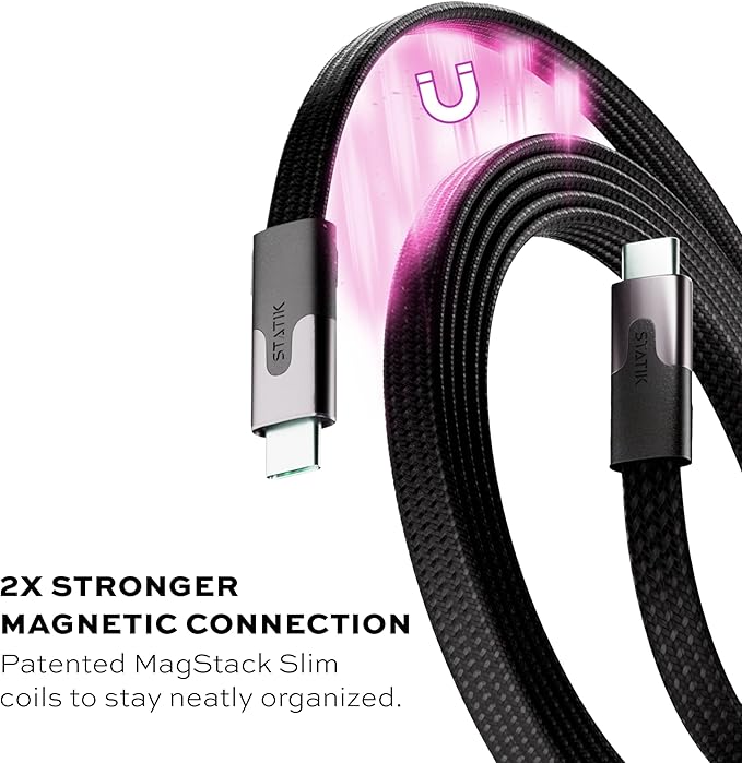 Statik MagStack USB C to USB C Cable, Magnetic Anti Tangle Flat Type C Charger Fast Charging Cord, Magnetic Charging Cable, Compatible with iPhone 16 Pro Max, 15, Galaxy S24 Ultra, 100W 3FT/1M