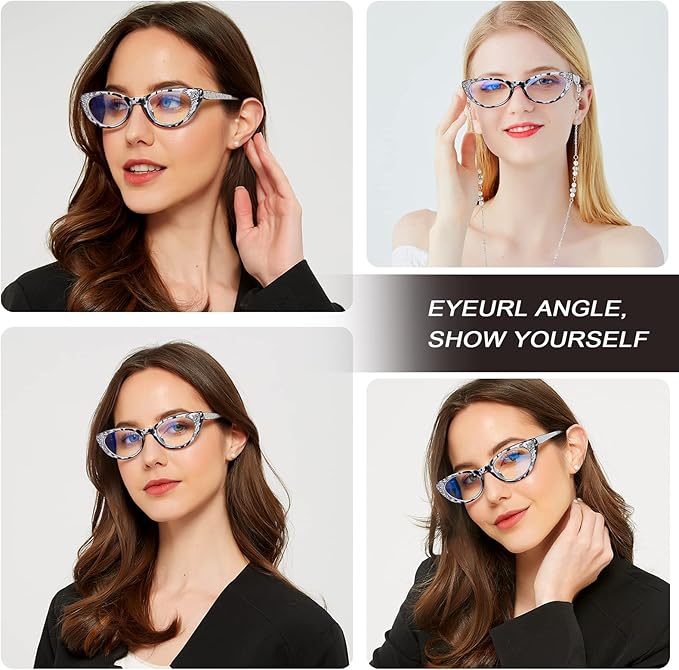 EYEURL Cat Eye Reading Glasses for Women Blue Light Blocking 4 Pack Computer Readers 2.00 Spring Hinge Anti UV Fashion Lightweight Frames Eyeglasses