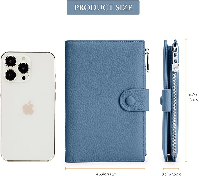 Leather Passport Holder for Women, Slim RFID Blocking Travel Wallet, Compact Passport Wallet with Zippered Coins Pocket and SIM Slots, Ladies Passport Cover Case