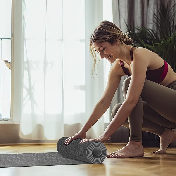 Yoga Mat 1/3 inch QMKGEC Exercise Mats 8mm TPE Non-Slip Extra Thick High-Density Eco Friendly for Yoga Workout Pilates Yoga Mats for Women Men
