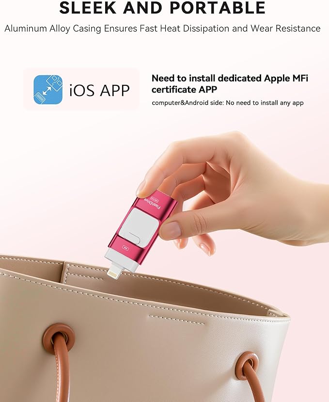 MFi Certified 512GB iPhone Flash Drive, Photo Stick Memory Stick for iPhone iPad, USB Thumb Drive for Photos Videos Transfer & Backup, External Storage Compatible for iPhone/Android/PC/Mac (Red)