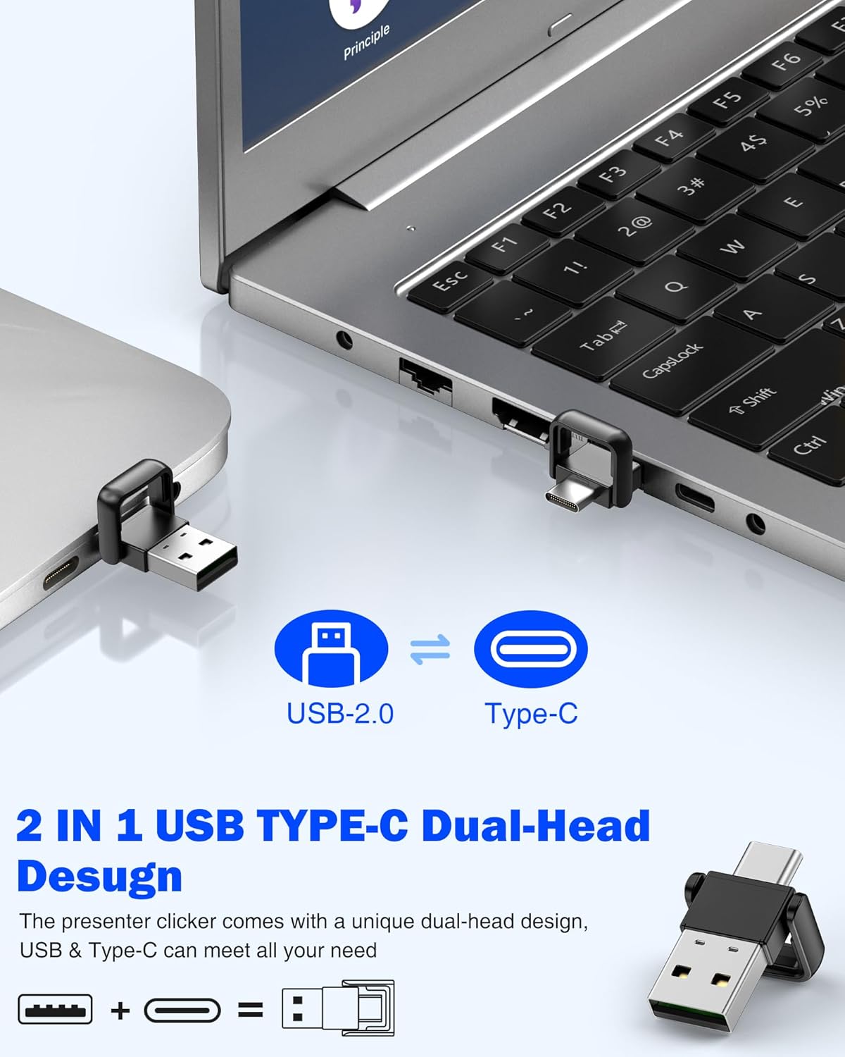 USB Type C Presentation Clicker with Red Light,Volume Control Wireless Presenter Remote Pointer for Powerpoint Presentations with Hyperlinks Open,Slide Clicker for Classroom MAC Computer Laptop