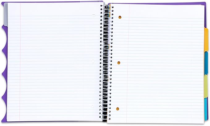 Mintra Office Durable PREMIUM Spiral Notebook, ((Purple, 5 Subject, 8.5in x 11in)), Fabric Covered Coils, No Snags, Removable Adjustable Pocket Dividers, Ruler, Organization, Customizable