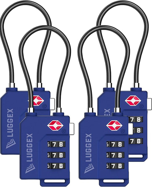 LUGGEX TSA Locks for Luggage, Suitcase Locks TSA Approved, Luggage Locks, Ease of Use & Durable(Blue,4 Pack)