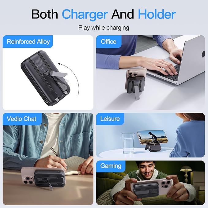 2025 Latest Portable Charger, 16800mAh Magnetic Wireless Power Bank with 2 Built in Cables, LED Display Battery Pack Travel Essentials for iPhone 16/15/14/13/12/Pro/Mini/Pro Max Andriod