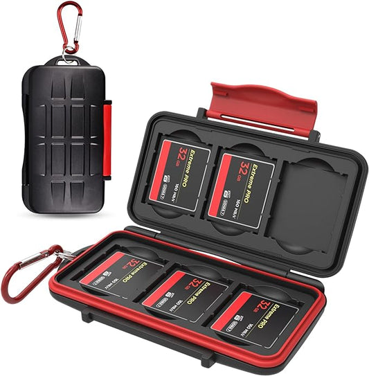 Kiorafoto 6 CF Card Slots Professional Water-Resistant Anti-Shock Compact Flash Card Holder Case Storage Compact Flash Memory Card Protector Wallet with Carabiner