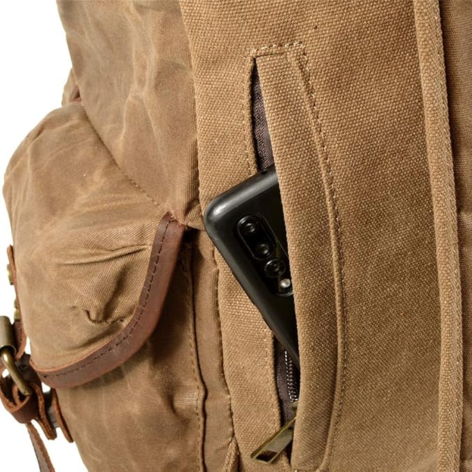 WUDON Leather Backpack for Men, Waxed Canvas Shoulder Rucksack Carry-On Travel Backpack