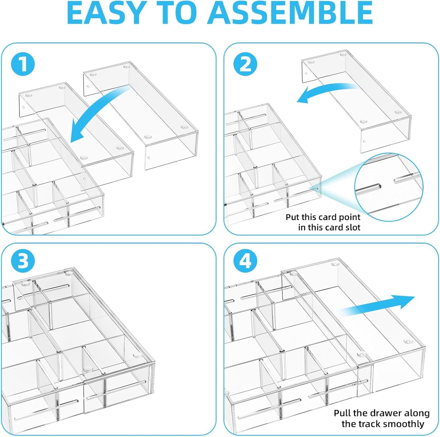 Marbrasse Acrylic Expandable Drawer Organizer, Clear Desk Drawer Organizer Tray with 5 Dividers, Desk Organizers and Accessories, 10 Adjustable Compartments for Office Supplies, Makeup & Vanity