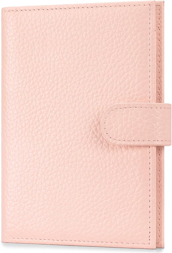 Passport Holder for Travel Women RFID Blocking Genuine Leather Passport Wallet with Card Slots, Zipper Coins Pocket, Cash Holder, Pink