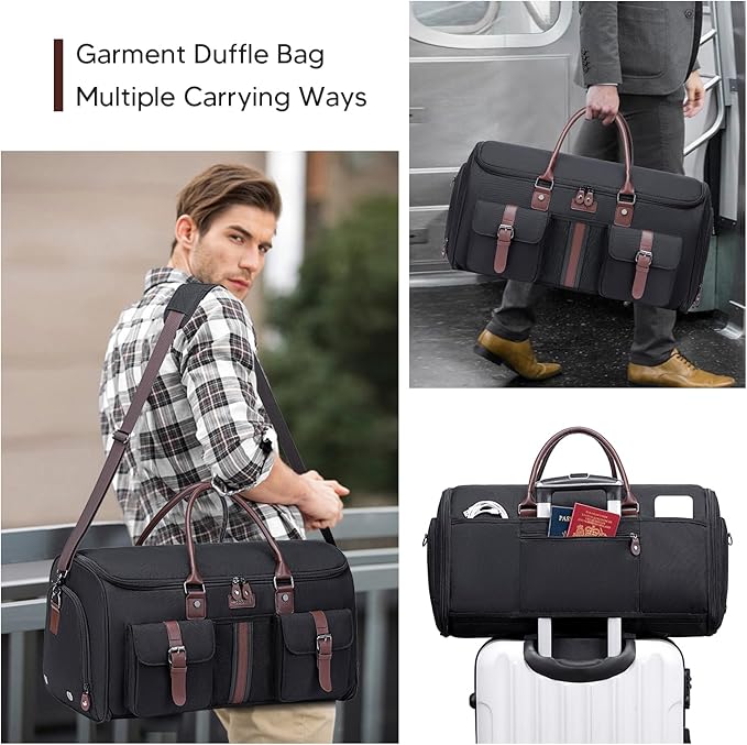 Carry on Garment Bag for Travel, Convertible Garment Duffle Bags for Men Women - 2 in 1 Hanging Suitcase Suit Travel Bags with Shoe Compartment