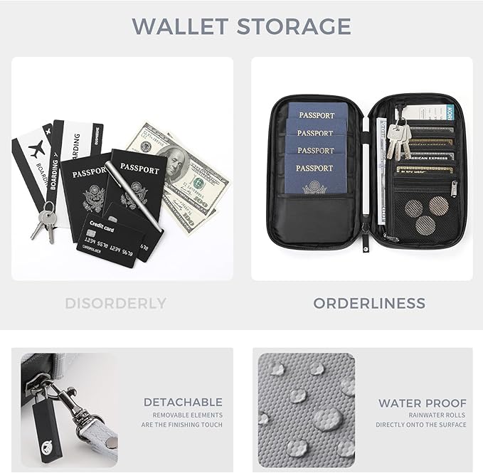 Travel Passport Holder, Large Family Passport Walle for Men Women RFID Passport Cover Lightweight Portable Document Organizer with Wrist Strap (Grey)