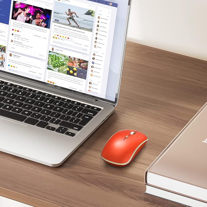 JOYACCESS Mouse Wireless, 2.4G Silent Wireless Gaming Mouse, Slim Portable USB Mouse Wireless for Laptop, Computer, PC (Orange Red)