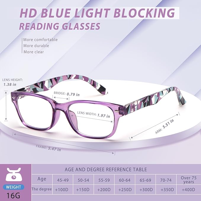 6 Pack Reading Glasses for Women Men Blue Light Blocking Spring Hinge Computer Readers, Anti Eyestrain/Glare