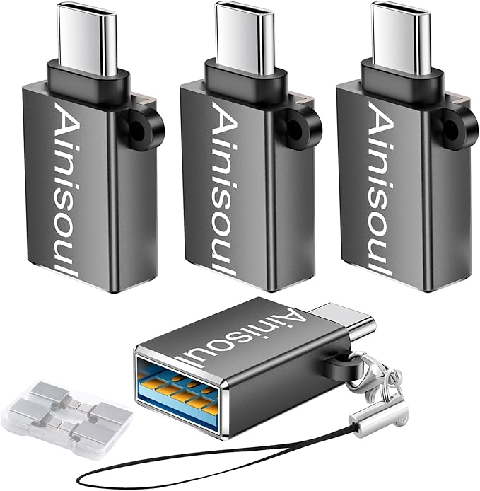 USB C to USB Adapter 4 Pack,USBC to USB Adapter,Type C Male to USB 3.0 Female,USBC OTG Converter for iPhone 16 15,MacBook Pro,iPad,Grey