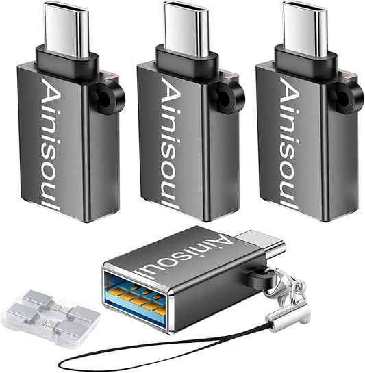 USB C to USB Adapter 4 Pack,USBC to USB Adapter,Type C Male to USB 3.0 Female,USBC OTG Converter for iPhone 16 15,MacBook Pro,iPad,Grey