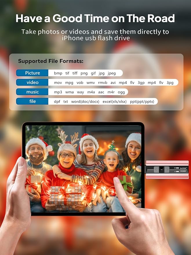 512GB Flash Drive Intended for iPhone iPad Android and Computers, 4 in 1 Photo Stick for Phone Memory Storage Easily Backup Photos Videos, Plug and Play, No Application Required (Light Pink)