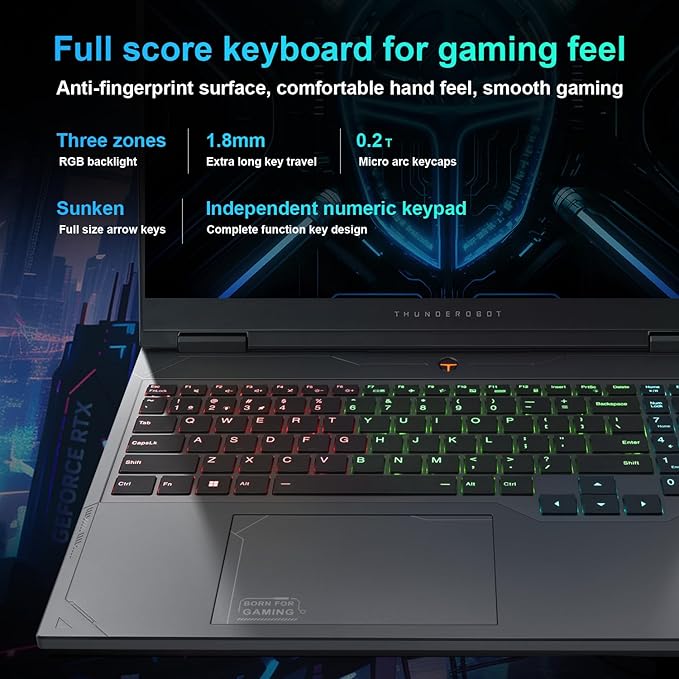 Thunderobot Radiant 16 4060 2.5K Gaming Laptop, 16" WQXGA 240Hz Display, 14th Gen i7-14650HX, GeForce RTX 4060, 32GB DDR5 RAM, 1TB PCIe SSD, RGB Backlit Keyboard, Wi-Fi 6, Win 11, Gray