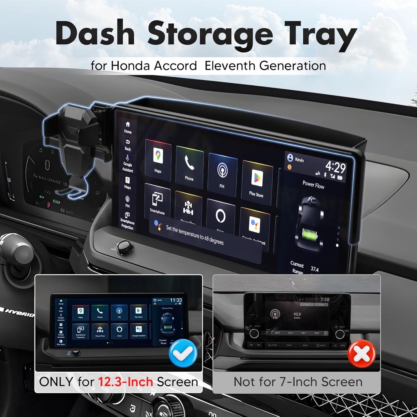 FIILINES Phone Holder for Honda Accord 2023-2026 (Fit 12.3" Touch Screen), Phone Mount with Dash Organizer for Accord Accessories, 360 Degree Rotation Dash Mount Cell-Phone Holder