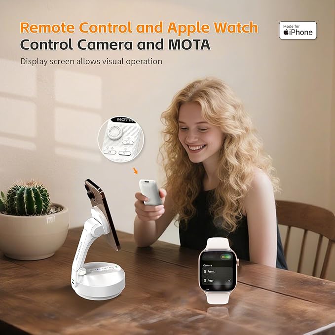 MOTA Auto Face Tracking Only for iPhone, Apple DockKit Certified, 360° Rotation Tripod for iPhone with Remote, No App Required, Phone Tripod Stand Holder for FaceTime, TikTok, YouTube