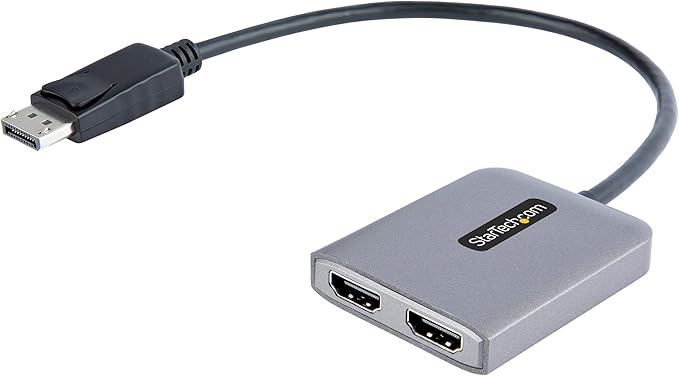 StarTech.com DP to Dual HDMI MST HUB - Dual HDMI 4K 60Hz - DisplayPort Multi Monitor Adapter with 1ft / 30cm Cable - DP 1.4 Multi Stream Transport Hub, DSC | HBR3 - DP to HDMI Splitter (MST14DP122HD)