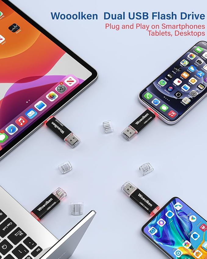 USB C Flash Drive 64GB 10 Pack, Wooolken Type-C Flash Drive + USB 2.0 Thumb Drive OTG Memory Stick Compatible with iPhone 16/15, Android Smartphone/Tablets/Computers