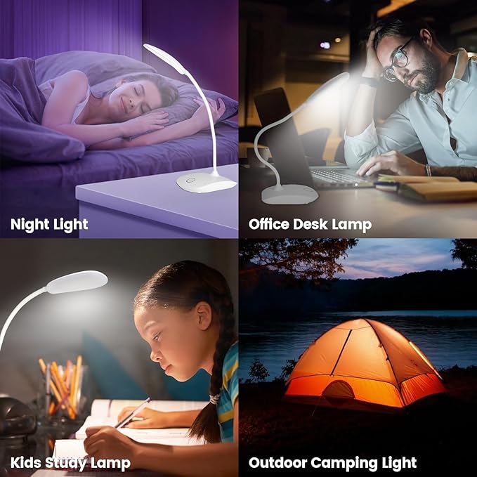 Battery Powered Desk Lamp, Portable Lamps Rechargeable 3 Color Modes Touch Control Stepless Dimming, Wireless Desk Lamp with 2000mAh, Small LED Table Light for Dorm Study Office Bedroom,Black