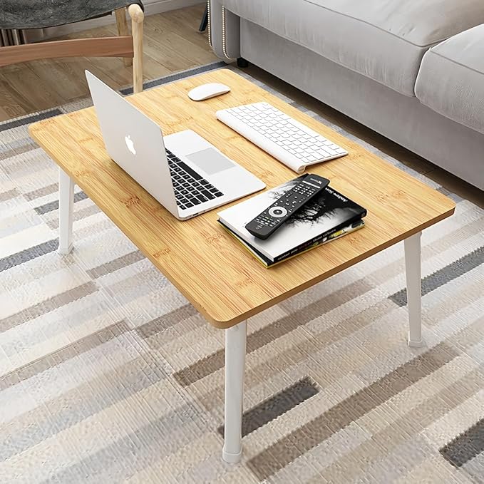 Folding Lap Desk for Bed, 23.6 Inch Portable Laptop Stand for Couch, Bed & Floor | Bed Tray Table for Eating, Writing, Reading | Foldable Sturdy Laptop Desk for Adults, Bamboo