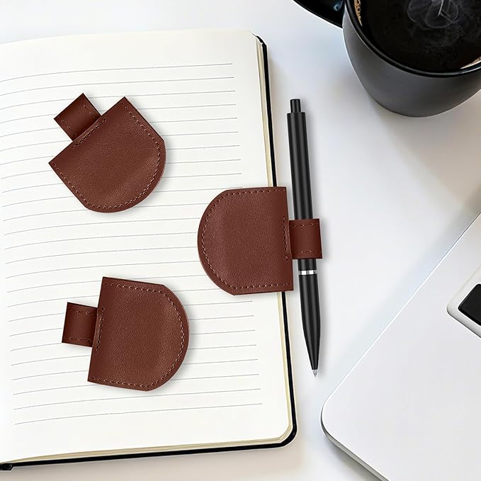 Magnetic Pen Loop Holder, Pencil Holder for Notebooks, Journals, Calendars, PU Leather 3 Pack