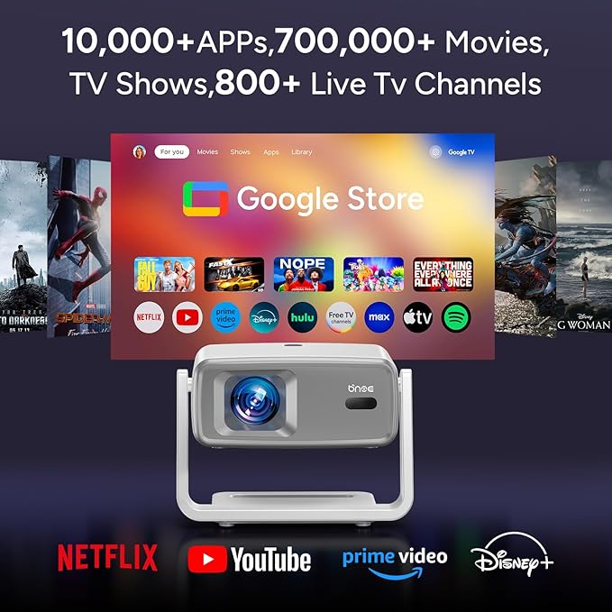 Projector with WiFi and Bluetooth,Outdoor Movie Projector 4K Support,Auto Focus & Voice Control,Built-in 10,000+ Apps Native 1080P Portable Smart Home Proyector