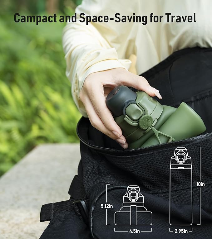 TakeToday Collapsible Water Bottles 20oz, Leak Proof, BPA-Free, Foldable Silicone Travel Water Bottle with Straw Strap for Cycling, Hiking, Outdoors