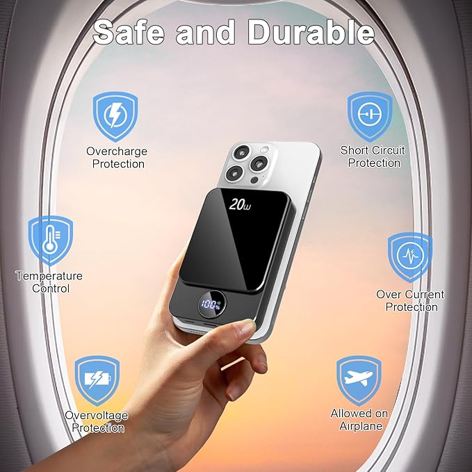 Magnetic Portable Charger, Power Bank 10000mAh with PD 20w Fast Charging, USB C in&Out Battery Pack, Compatible with Mag-Safe for iPhone 13/14/15/16/17 Pro/Pro Max Series, Samsung, Android, and More