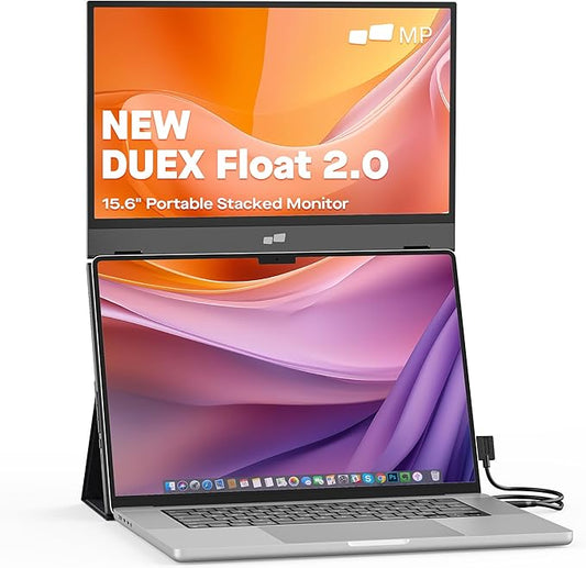 New Mobile Pixels Duex Float 2.0 Portable Stacked Monitor, FHD IPS 15.6" Laptop Screen Extender (Built-in Kickstand), USB C/HDMI Monitor Extender with Dual Speakers, Windows, MacOS, Switch, Android
