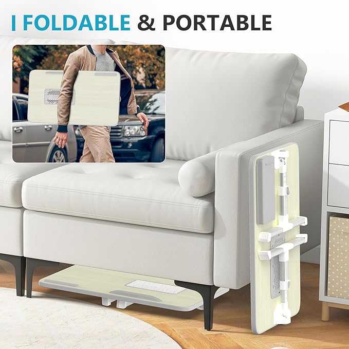 Slendor Laptop Desk Adjustable Laptop Stand Foldable Bed Table Portable Lap Desk Folding Notebook Stand Reading and Writing Holder Breakfast Tray with Drawer and Cooling Fan for Couch Sofa Floor