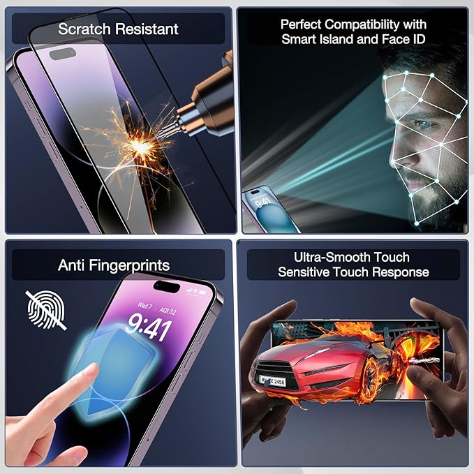 2-Pack Matte Privacy Screen Protector for iPhone 14 Pro Max/iPhone 15 Plus/iPhone 16 Plus, Anti-Glare Display Filter, No Bubbles, High Definition Clear, Easy Installation