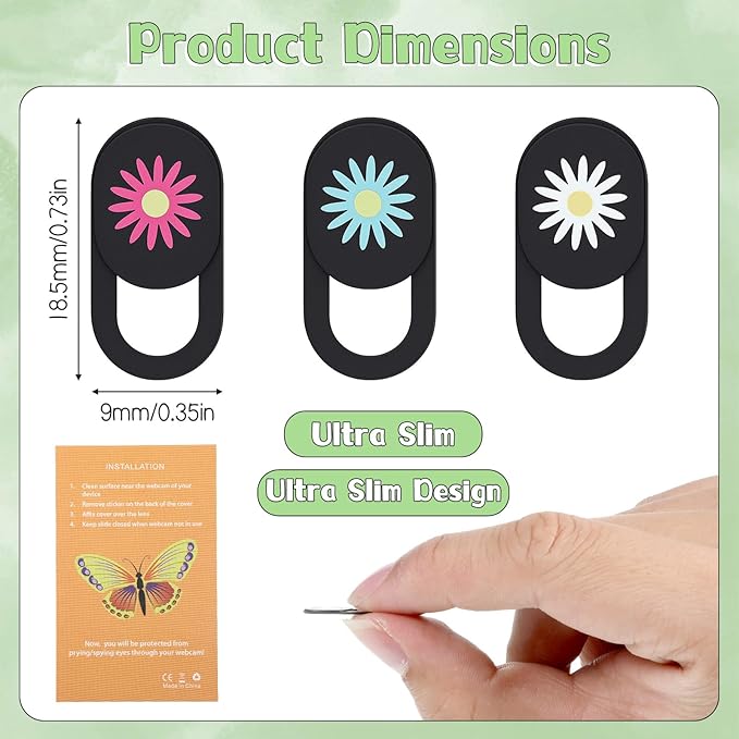 3 PCS Computer Camera Cover Slide, Cute Thin 0.7mm Flower Laptop Camera Cover Slide, Protect Your Visual Privacy, Webcam Cover-Slide Phone Cameras Covers Blocker for Phone Computer Desktop Tablet