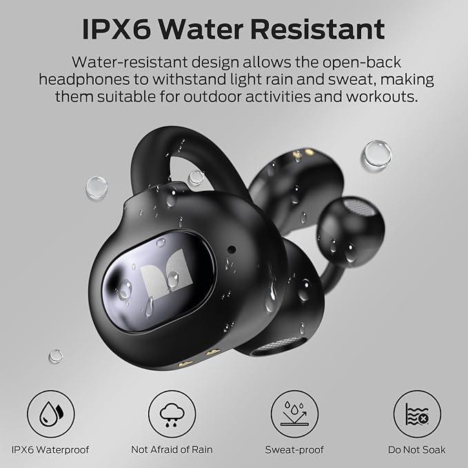 Monster Open Ear AC339 Earbuds, Bluetooth 6.0 Earphones Stereo Sound, Open Ear Clip Wireless Earbuds 40 Hours Playback, with Smart Digital Display Design, Touch Control, IPX6 Waterproof