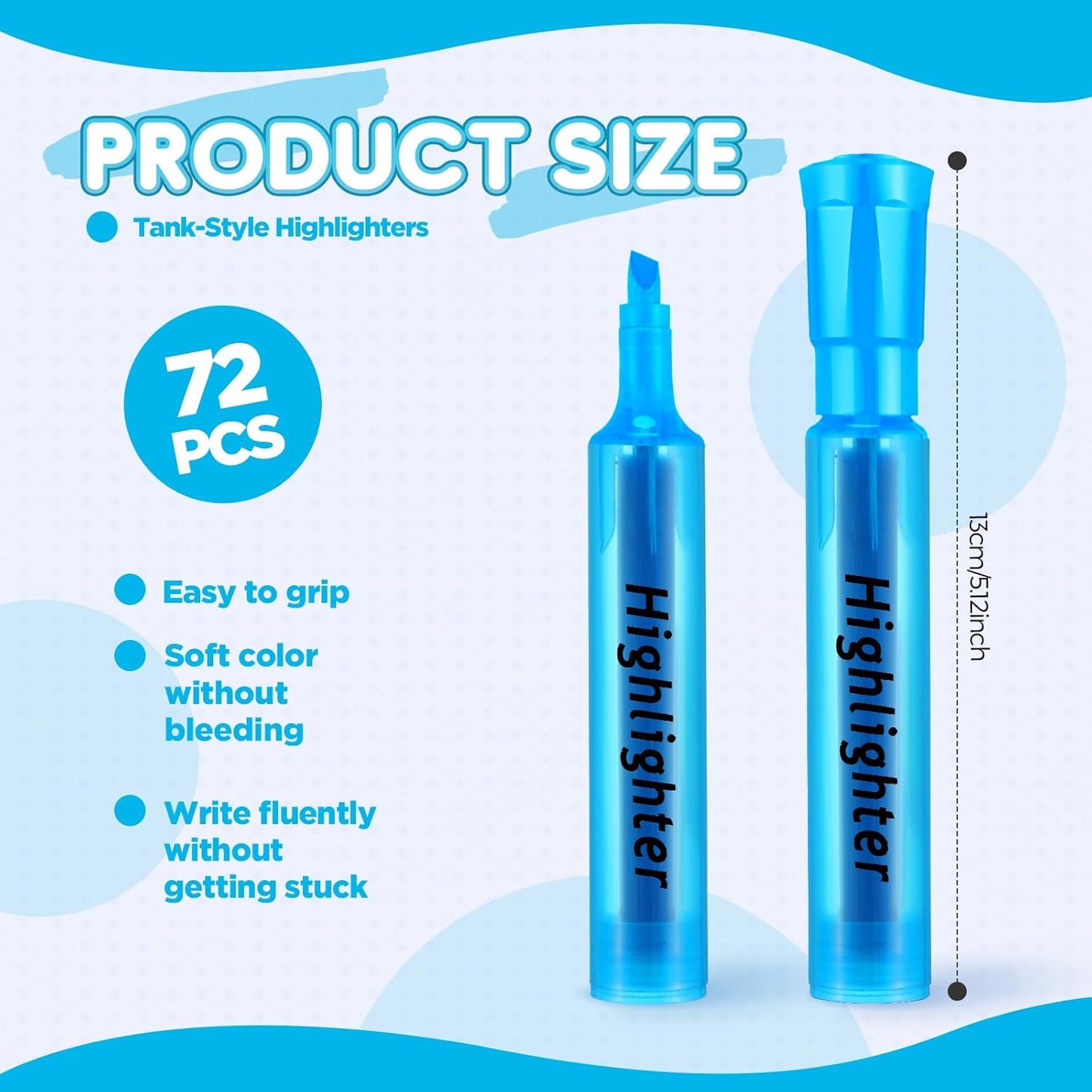 Qilery 72 Pack Highlighters Bulk, Tank Style Chisel Tip Highlighters Markers Quick Drying for Kids and Adult Coloring, Classroom Home Office School Supplies (Blue)