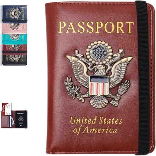 Passport Holder Cover Travel Wallet RFID Blocking Passport Wallets Family Passport Organization Personalized Wallet Case for Men and Women Travel Must Haves(Burgundy)