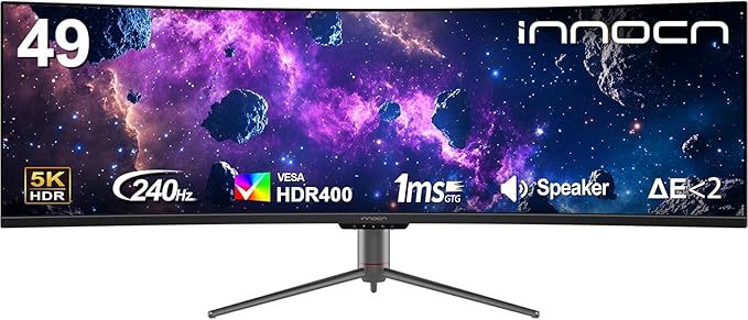 INNOCN 49" Ultrawide Monitor Curved Gaming 5K2K 5120 x 1440P 240Hz Monitor, R1800, 99% sRGB, HDR400, USB Type C, DisplayPort, HDMI, Built-in Speakers, Height/Tilt Adjustable - 49C1S