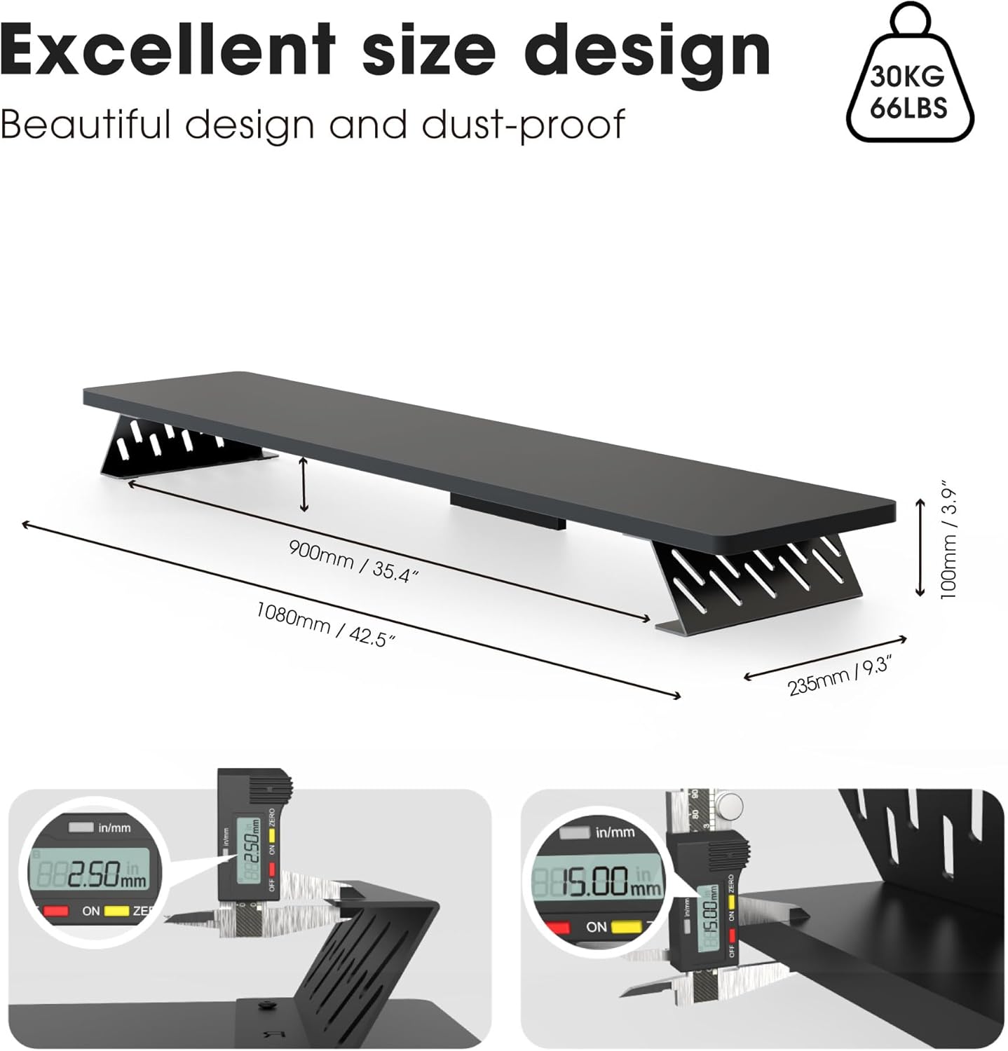 Fenge Dual Monitor Stand Riser, 42.5 Inch Desk Top Shelf for 2 Monitors, Computer Stands for Desk, Wood & Steel Desktop Riser for Laptop, PC, Printer