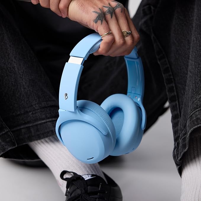 Skullcandy Crusher ANC 2 Wireless Over-Ear Bluetooth Headphones with Extra USB-C Charging Cable, Multi-Sensory Bass, Active Noise Cancelling, 60 Hours Battery, Microphone iPhone Android - Preppy Blue