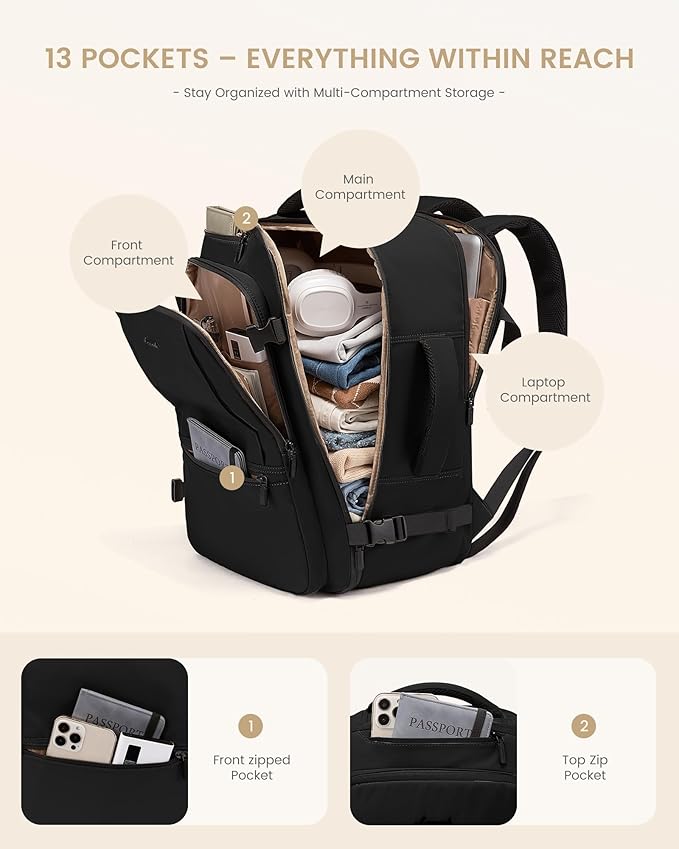 LOVEVOOK Travel Backpack for Women & Men, 40L Large Carry On Backpack Airline Approved, TSA Personal Item Weekender Bag, Water Resistant Laptop Backpack with 3 Packing Cubes for Travel Essentials