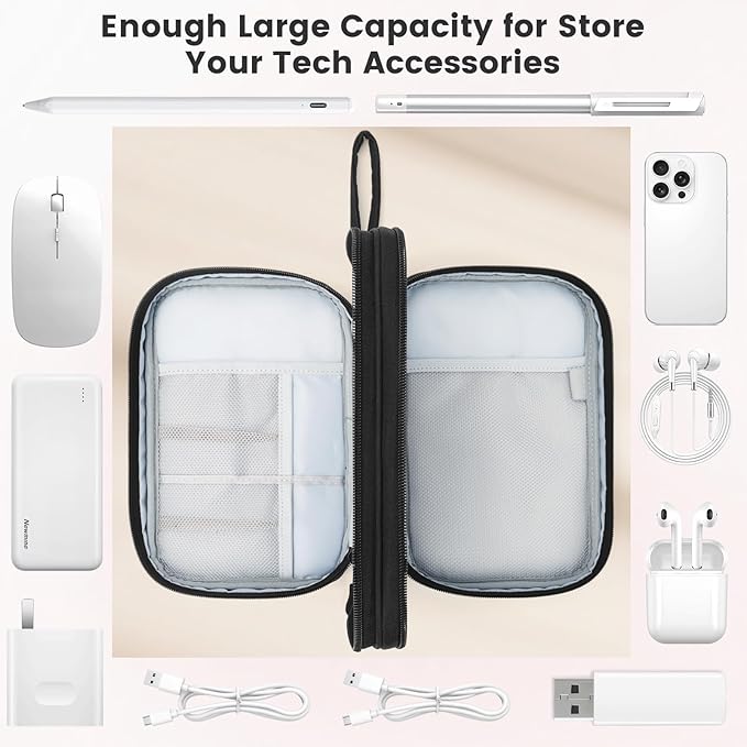 Skycase Tech Pouch - Lightweight Electronics Organizer Travel Case, Double Layers Travel Cable Organizer, All-in-One Storage Bag for Charger, Cord, Phone, Flash Drive, Accessories