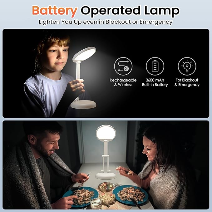 One Fire Cordless Desk Lamp,Dimmable Small Battery Powered Lights,3600mAh Rechargeable Wireless Table Lamp,Mini Lamp&Portable Light for Bed,Book Reading,Home for Small Spaces,Nail Light,Craft,Office