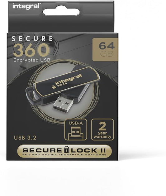 Integral 64GB Secure 360 Encrypted USB3.0 Flash Drive (256-bit AES Encryption)