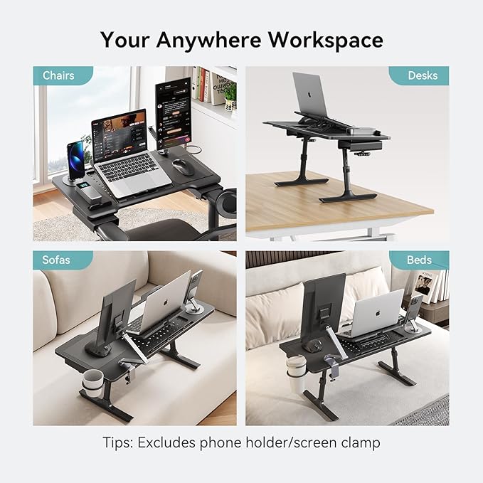 Newtral Laptop Bed Tray Desk, Height & Angle Adjustable Foldable Laptop Stand w/Cup Holder, Mousepad, Laptop Table Bookstand for Gaming, Working, Sofa & Office Chairs Use (Black, Upgrade)