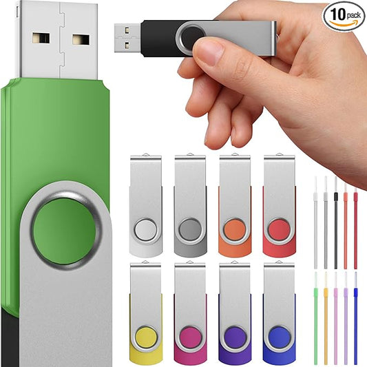FEBNISCTE 16GB USB3.0 Thumb Drives Bulk 10 Pack High Speed Flash Drives Swivel Zip Drive Jump Memory Stick for File Backup and Transfer Pen Drive with Indicator Data