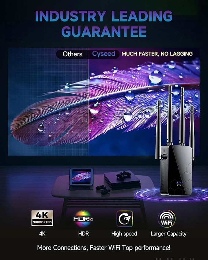 2026 WiFi Extender Internet Booster, 10000 Sq.ft Long Range Repeater Wireless Routers Amplifier, Mesh Wi-Fi 80% Faster | Broader Than Ever, Support More Network Devices at Home, 1-Tap Setup